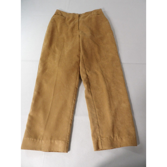 Worthington Womens Trousers Sz 12 Faux Suede Brown Pleated Hi Waist Straight Leg - Picture 9 of 16